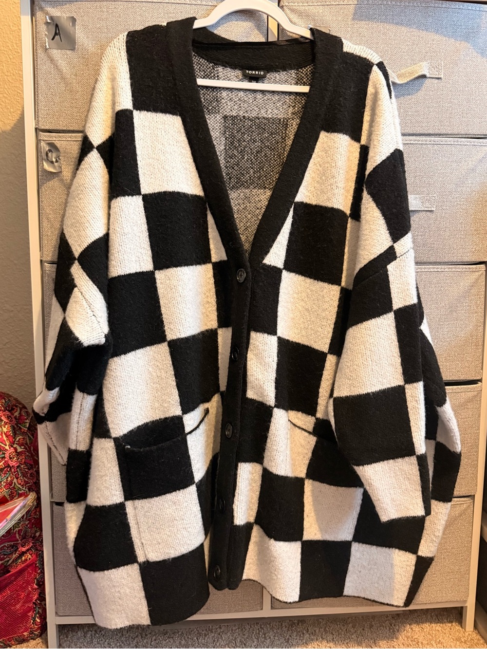 Torrid 3/4 Cardigan black checkered print plaid